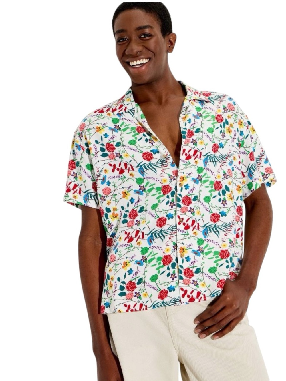 PRIDE Target Floral Woven Camp Button Down Shirt